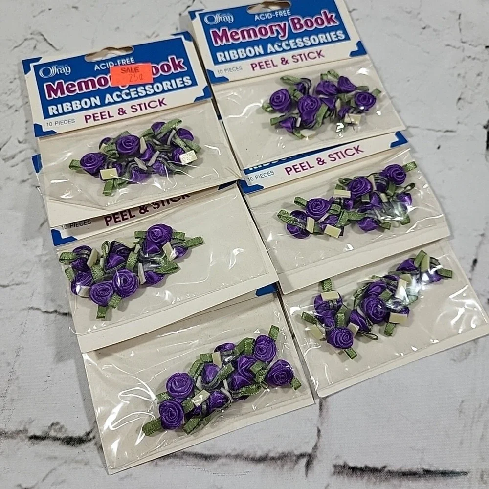 Purple Ribbon Roses Small‎ Scrapbook Accents Lot of 6 Packages New